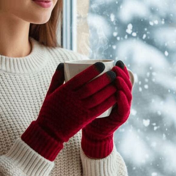 2/$21 Ladies Burgundy Red Winter Gloves - Picture 1 of 7